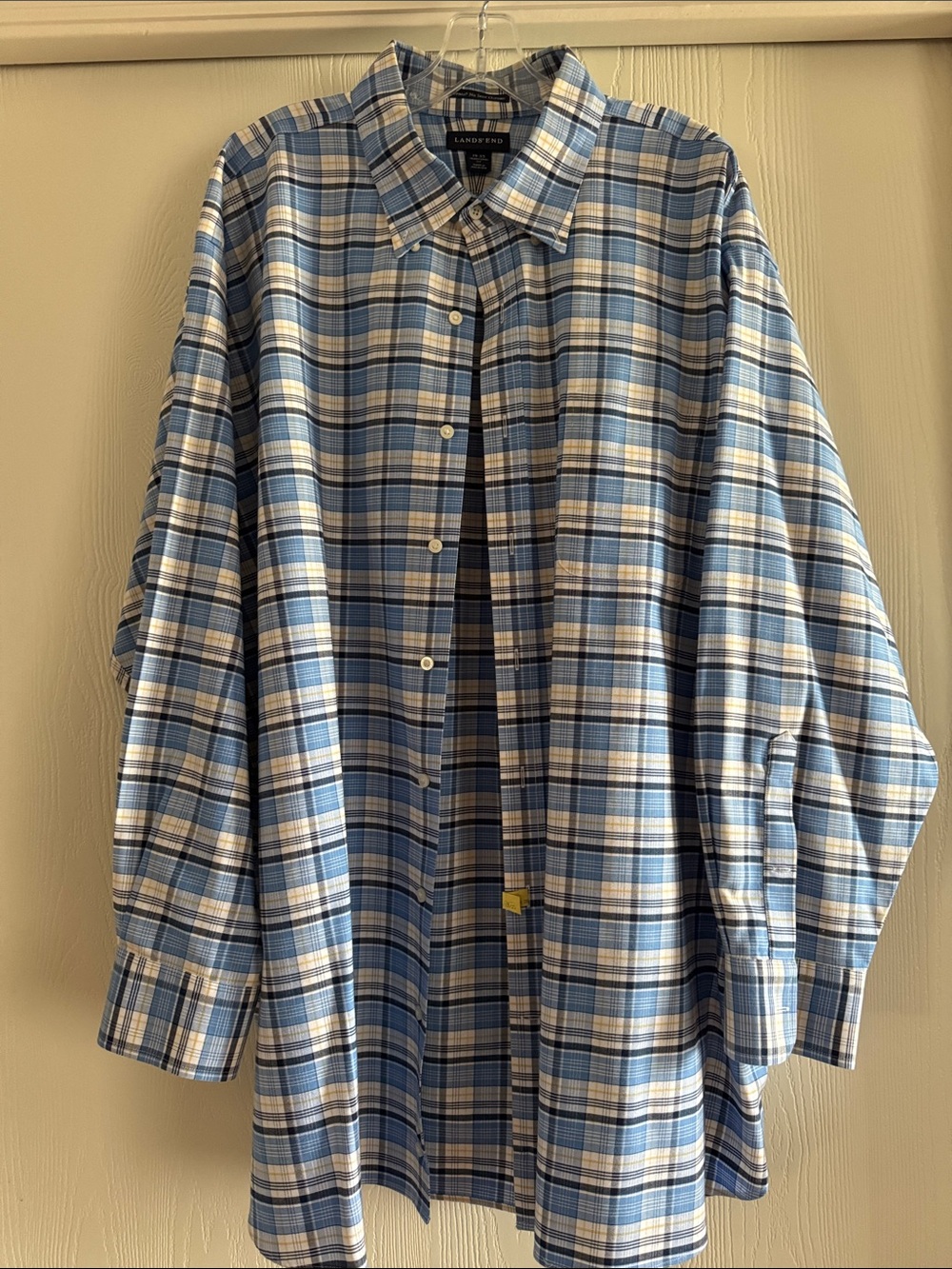 Lands' End Light and Navy Blue Plaid Button-Down Shirt